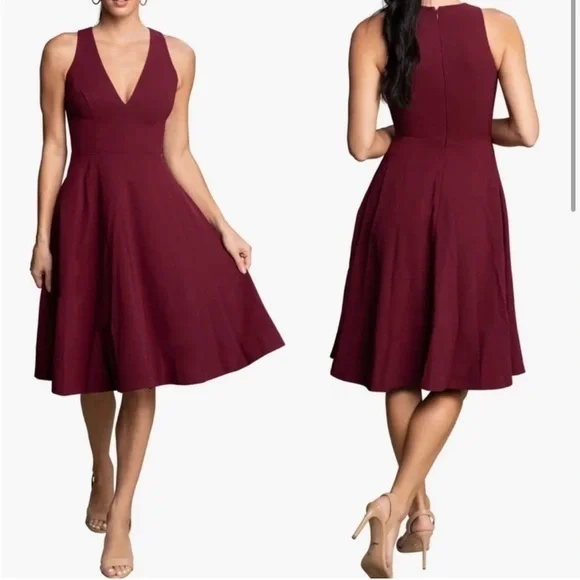 Dress the Population Catalina Dress Burgundy V neck Sleeveless Dress Large - Picture 1 of 13